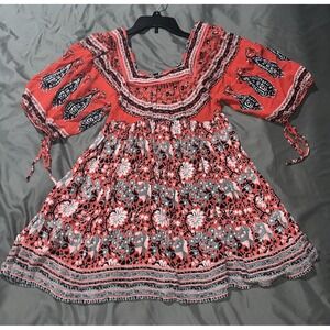 Free People Midsummers Dream Dress in Poppy Combo Women's Size Small Tie Sleeves